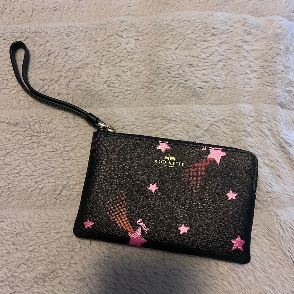 Coach Black Wristlet with Pink Star Design